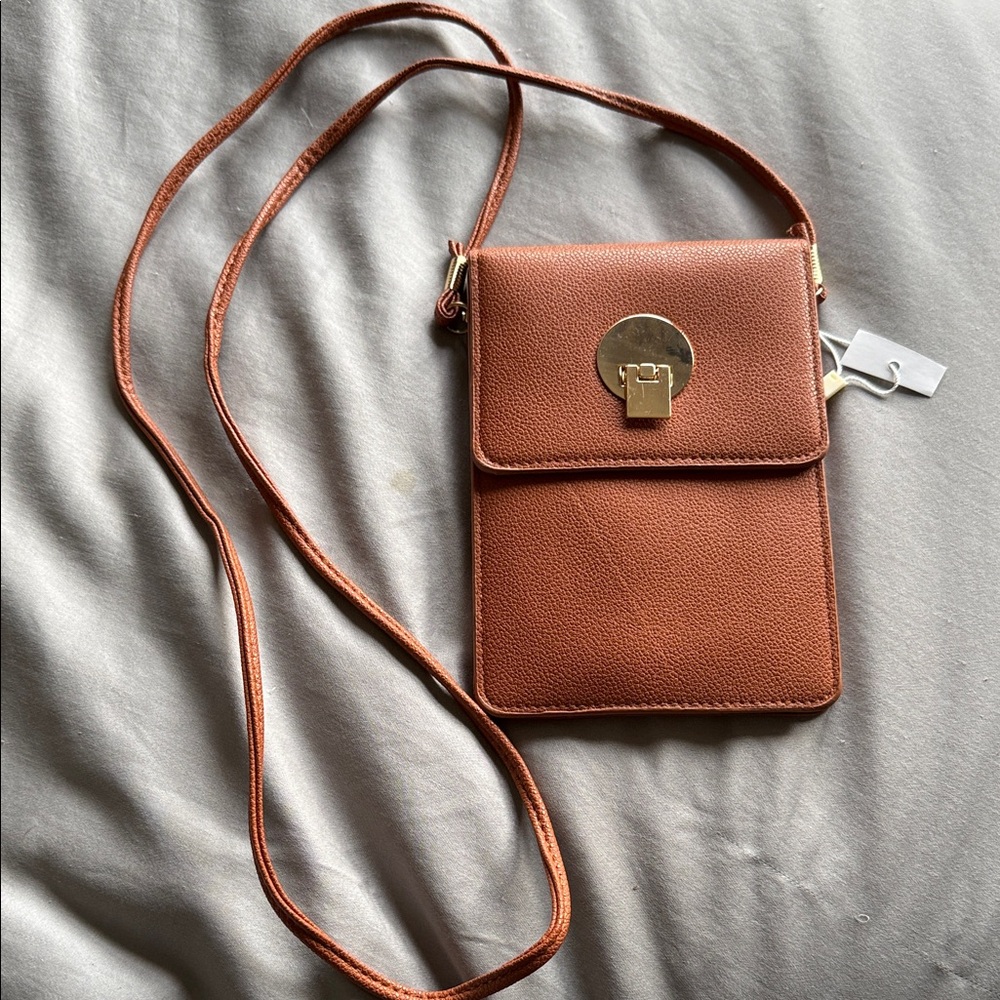 Faux Leather Vertical Cross Body Bag
